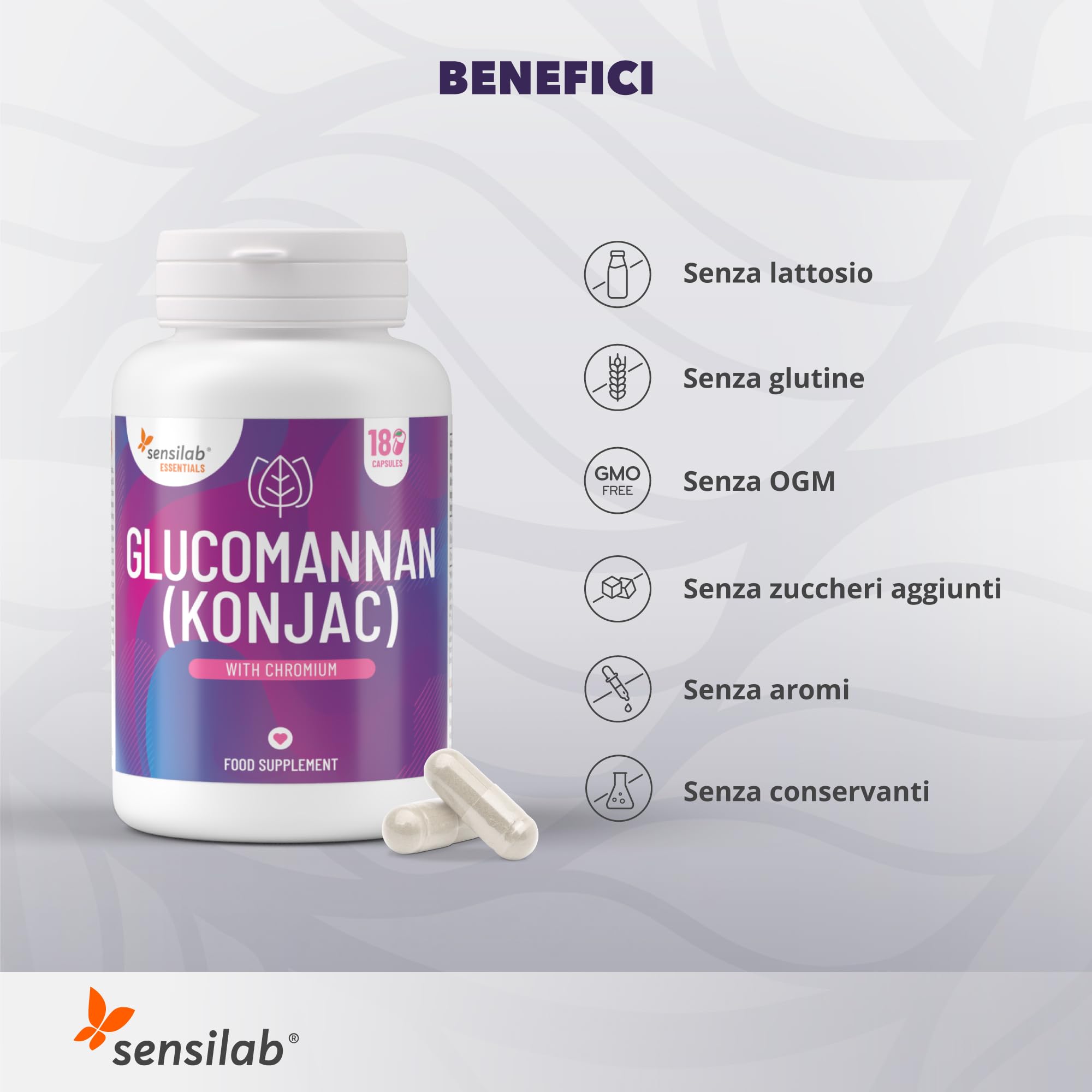 Sensilab Essentials Glucomannano Capsule 180 Konjac Fibre