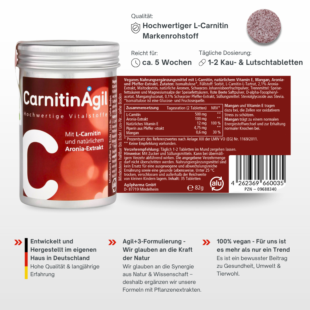 AgilNature CarnitinAgil integratore 35 compresse masticabili aronia