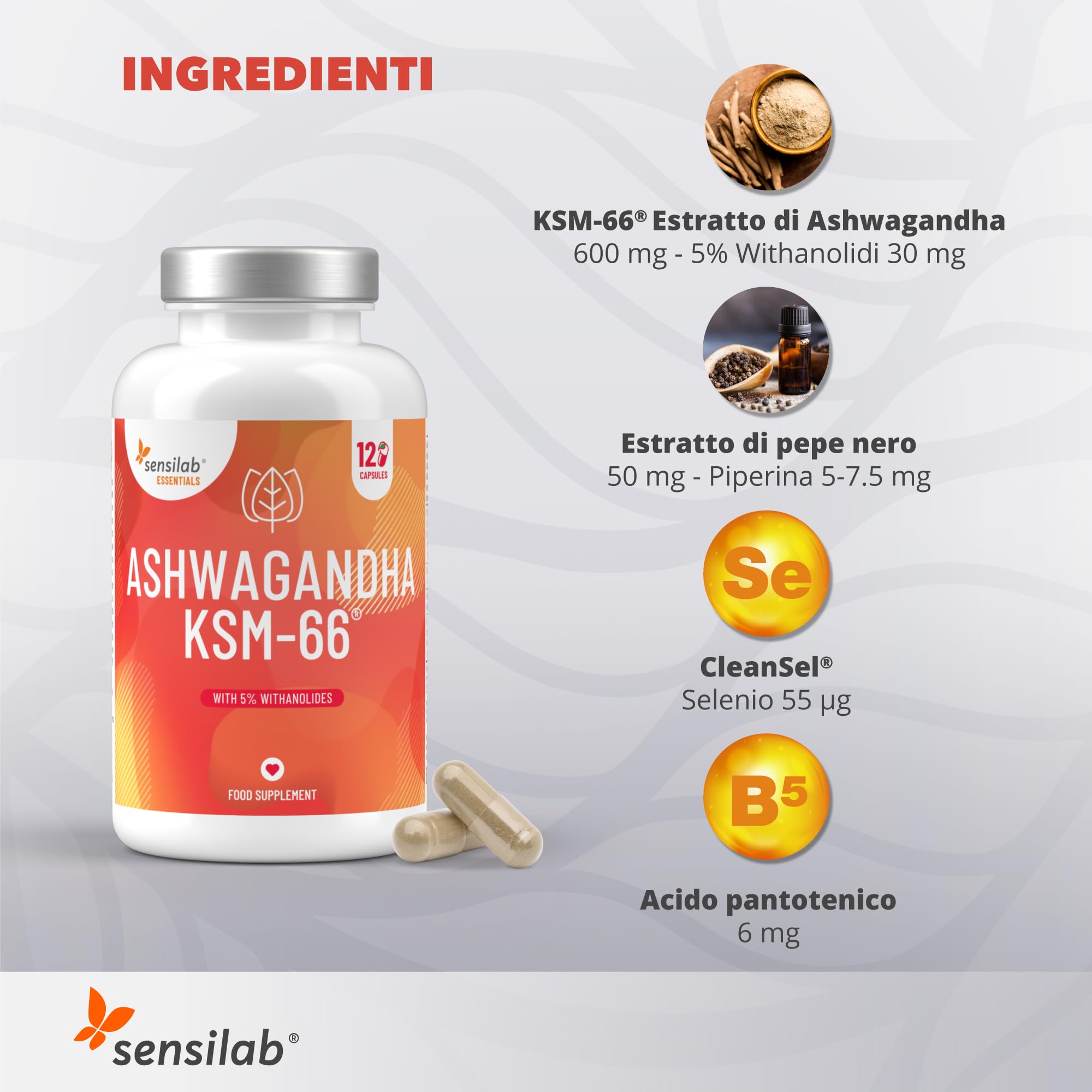 Sensilab Essentials Ashwagandha KSM-66 Integratore 120 Capsule