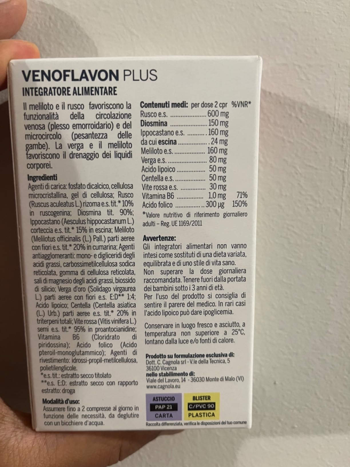 Cagnola Venoflavon Plus integratore microcircolo 30 compresse rusco