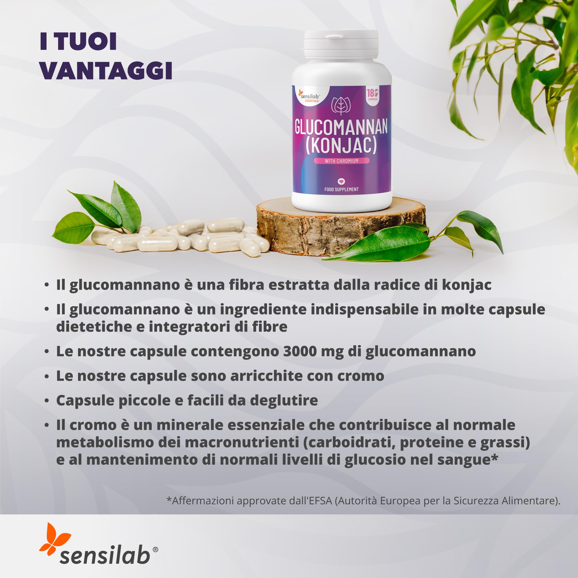 Sensilab Essentials Glucomannano Capsule 180 Konjac Fibre
