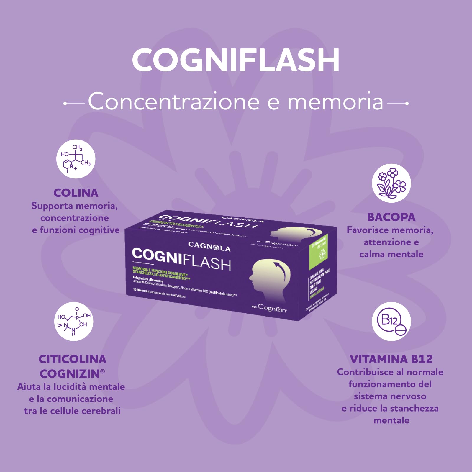 Cagnola Cogniflash integratore memoria 10 flaconi x 10 ml citicolina