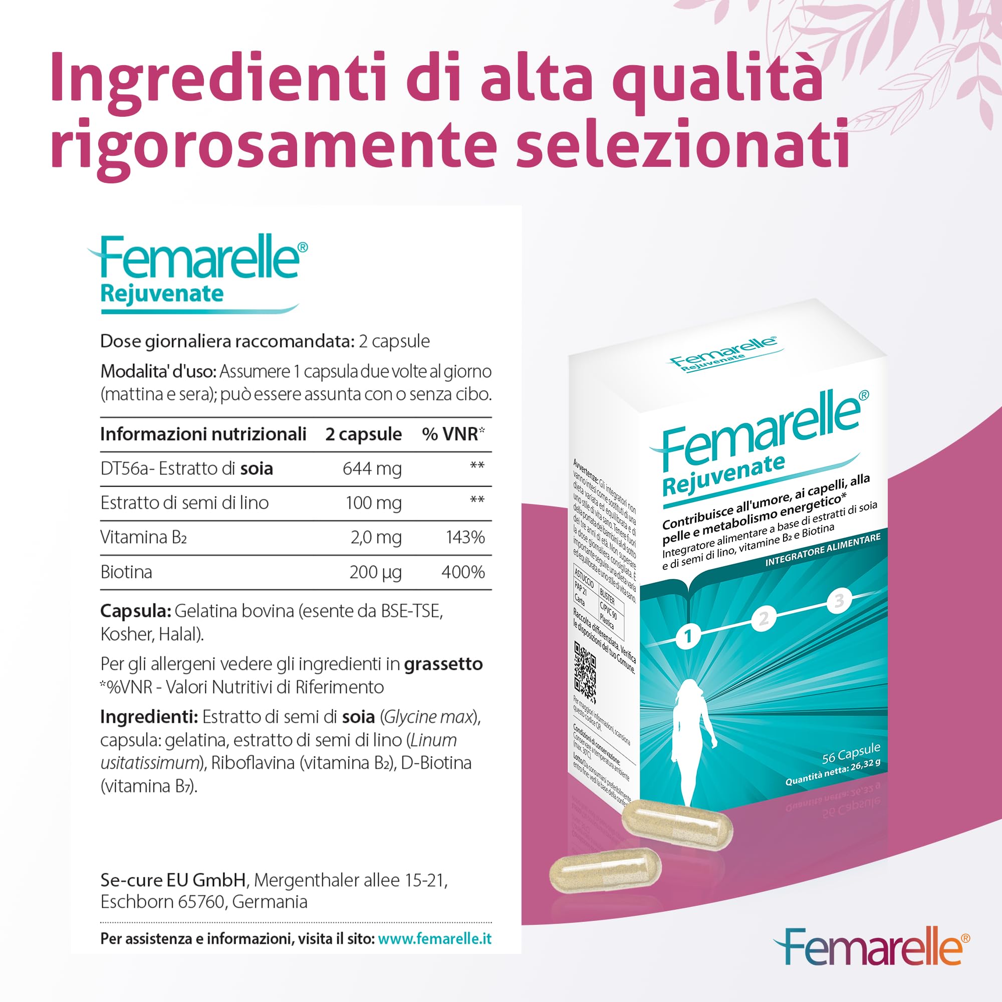 Femarelle Rejuvenate integratore per umore pelle e capelli senza ormoni