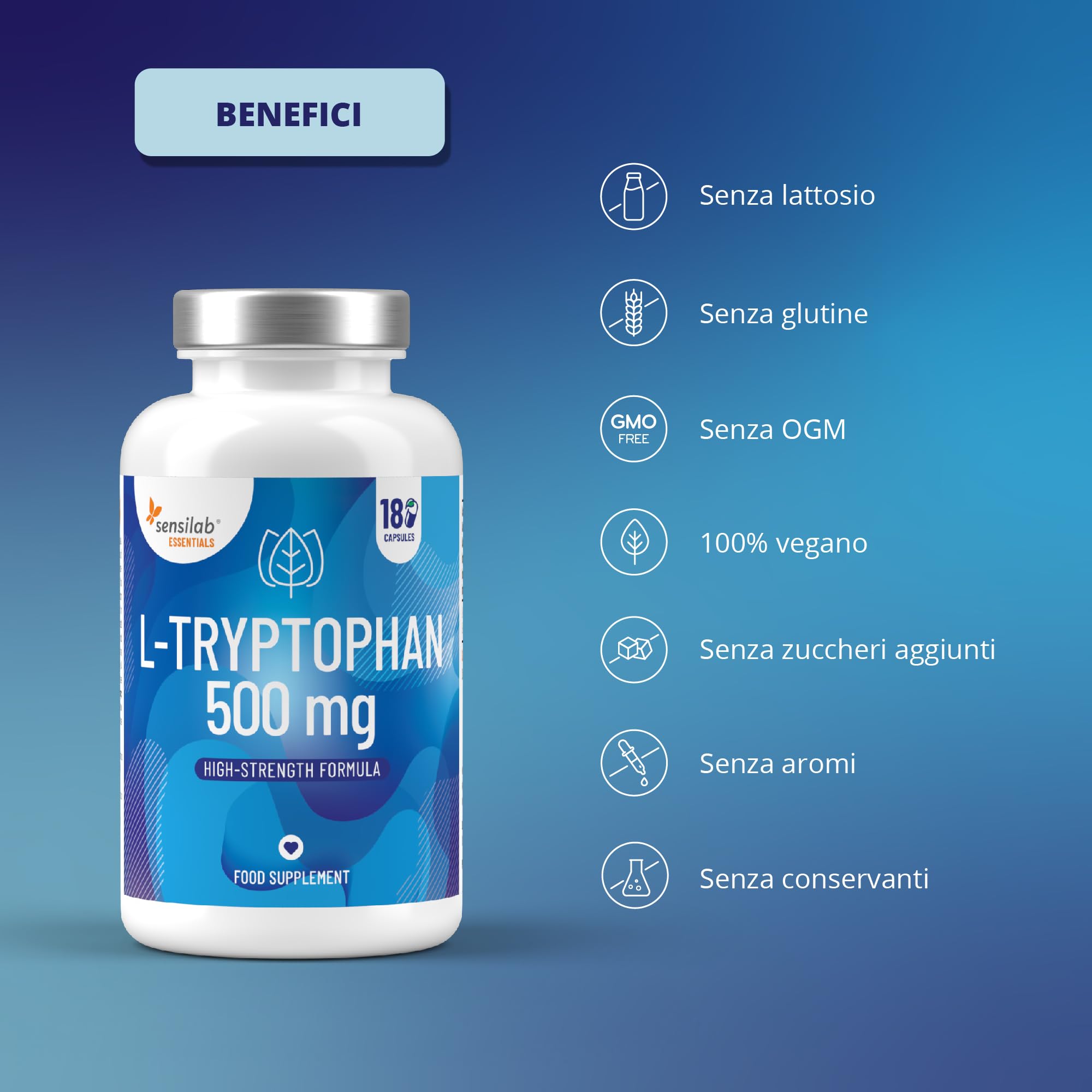 Sensilab Essentials L-Triptofano 500 mg Capsule 180 pz Vegano
