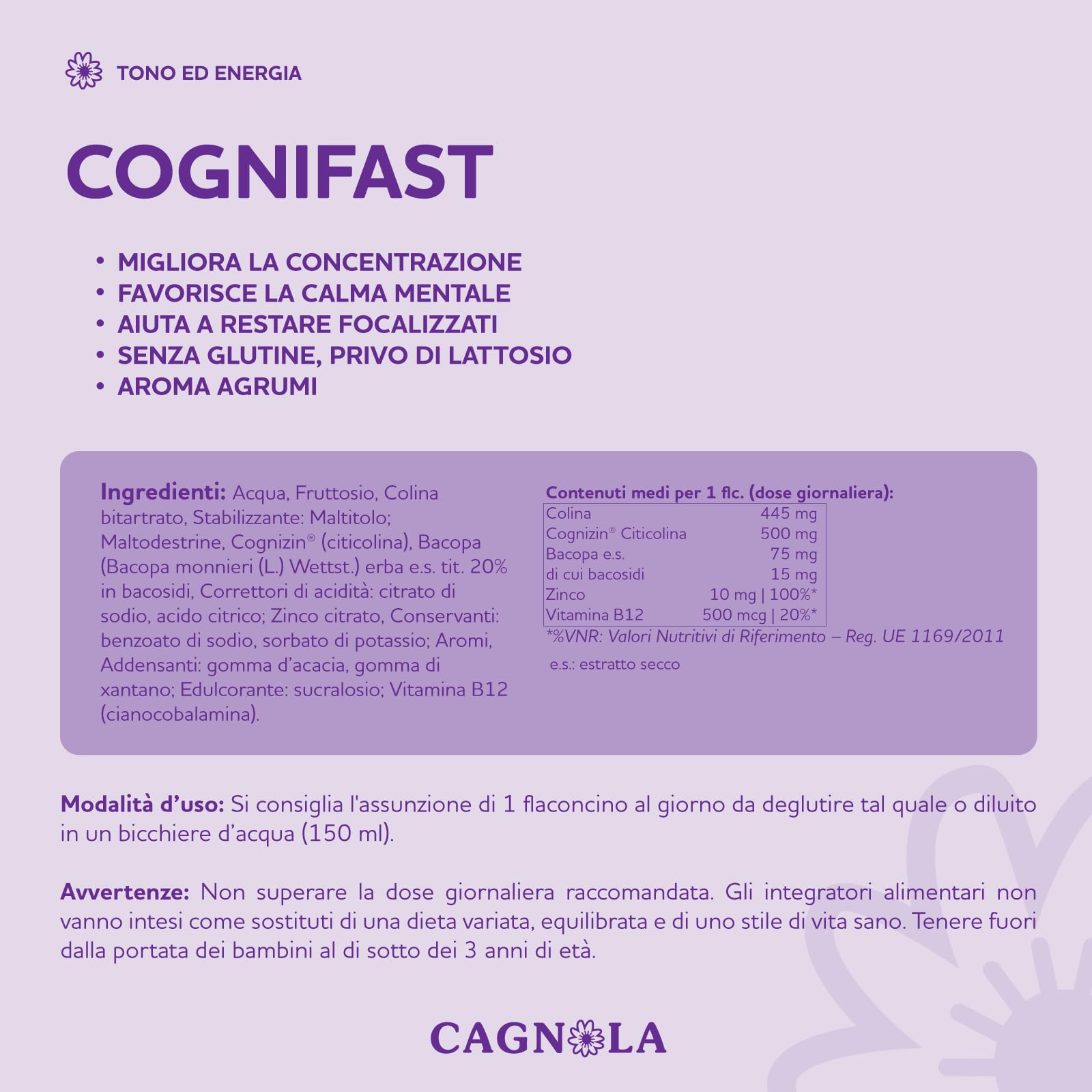 Cagnola Cogniflash integratore memoria 10 flaconi x 10 ml citicolina