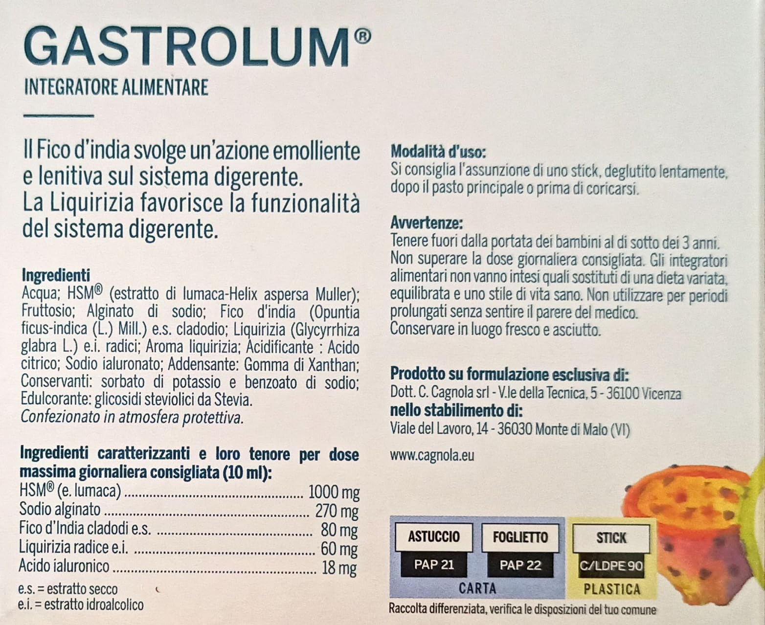 Cagnola Gastrolum integratore digestione 14 stick bruciore