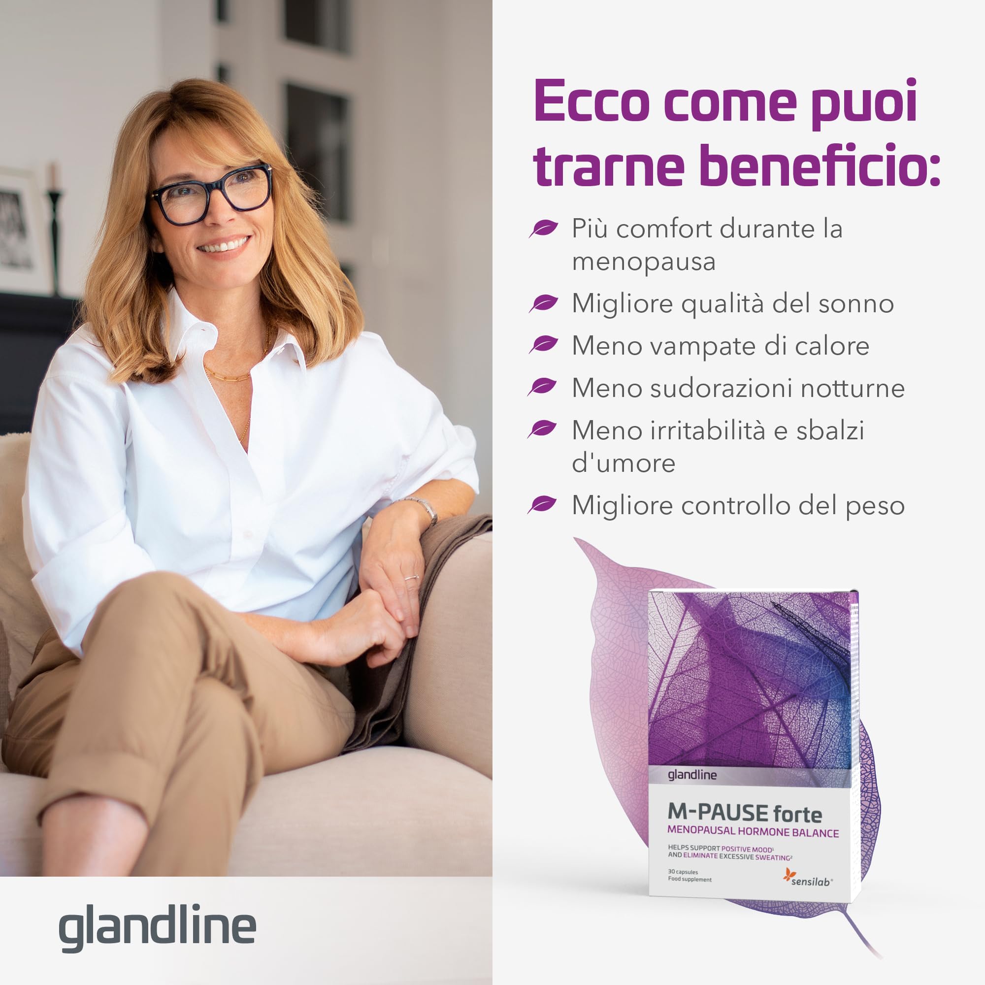 Sensilab Glandline M-Pause Forte Integratore 60 Capsule Menopausa
