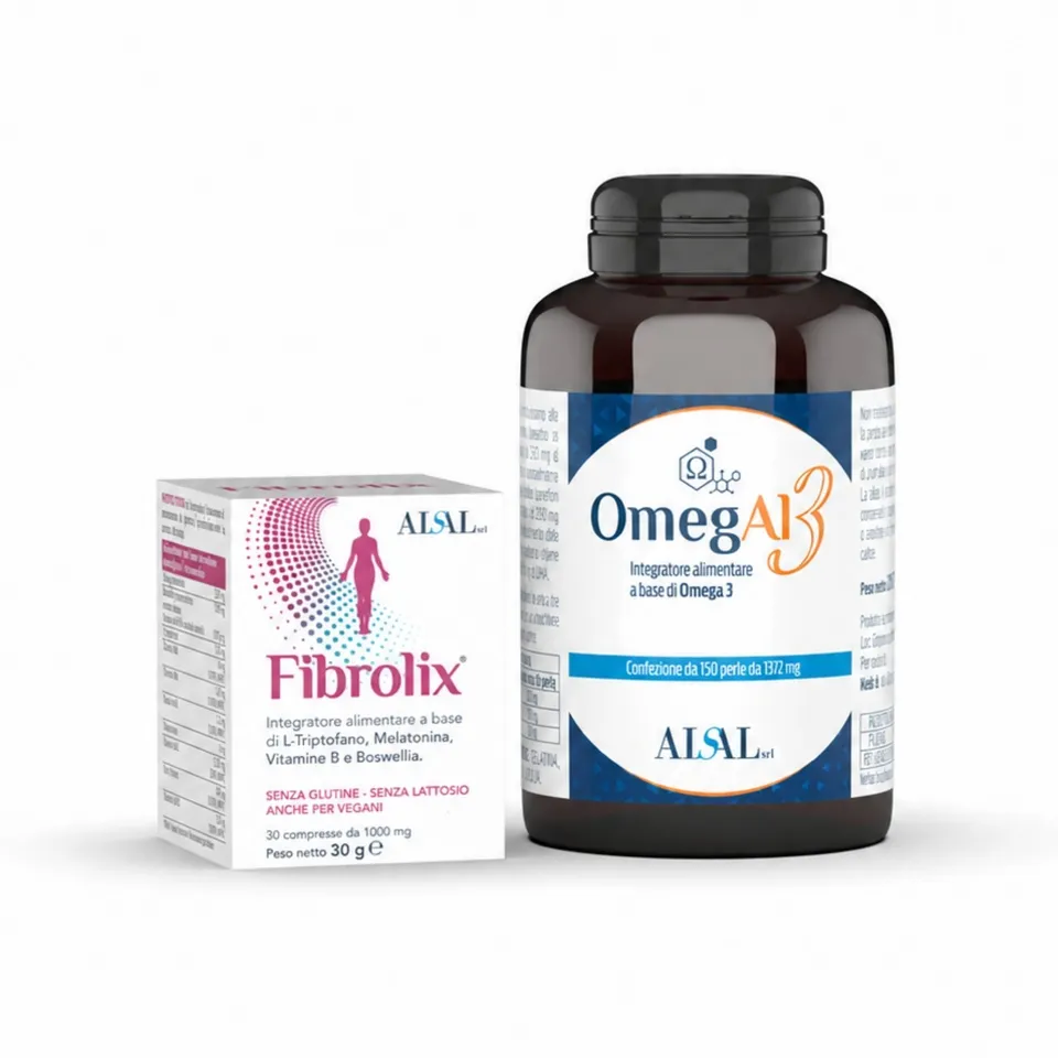 Aisal Fibrolix + OmegAl 3 kit integratori 30 compresse+150 perle sonno
