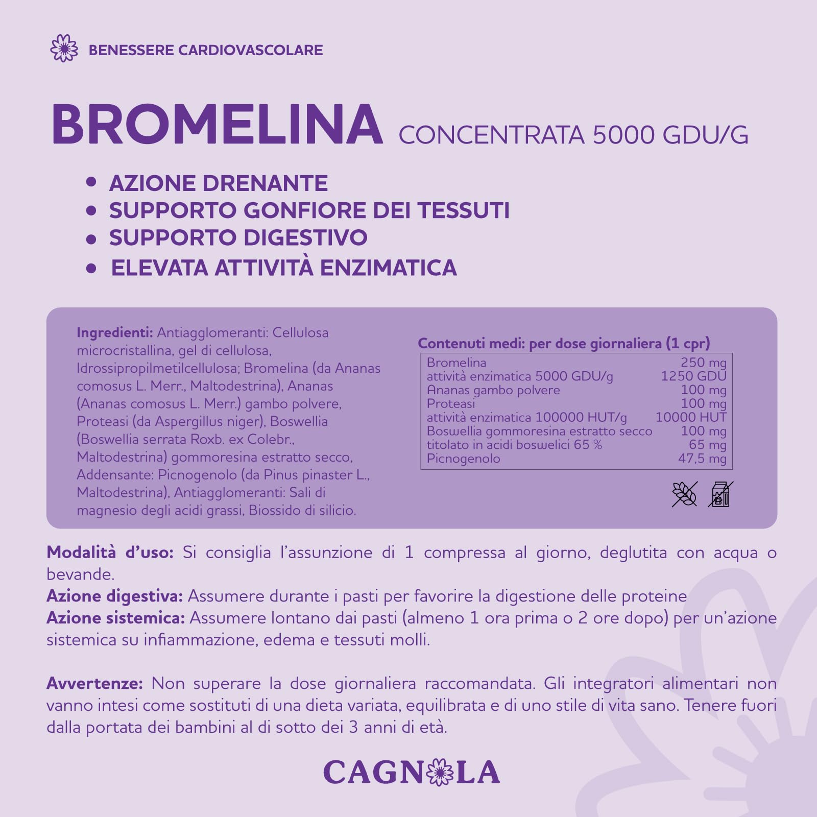 Cagnola Bromelina 5000 GDU/g capsule 20 cps digestione