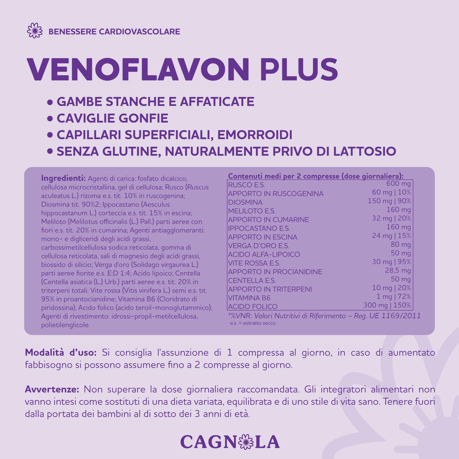 Cagnola Venoflavon Plus integratore microcircolo 30 compresse rusco