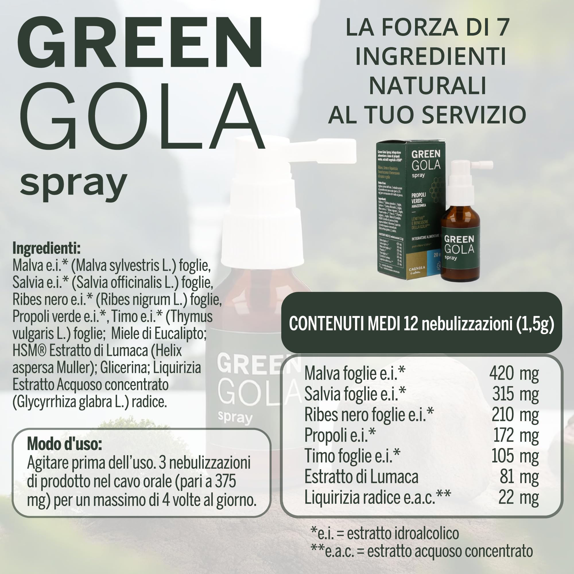 Cagnola Green Gola Spray Gola 20 ml Propoli Verde