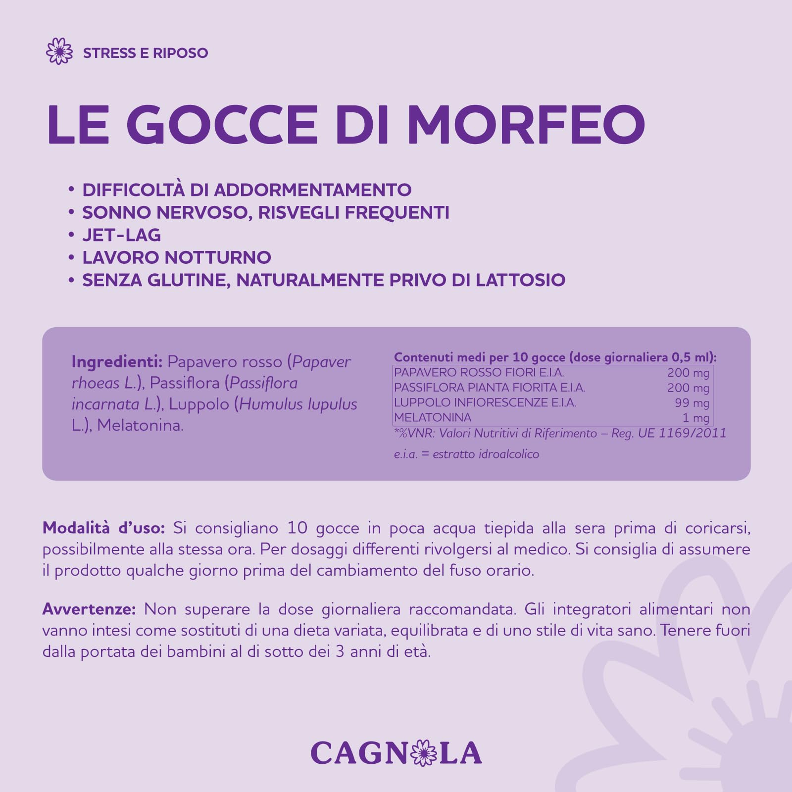 Cagnola Le Gocce di Morfeo Integratore Gocce 50 ml Melatonina