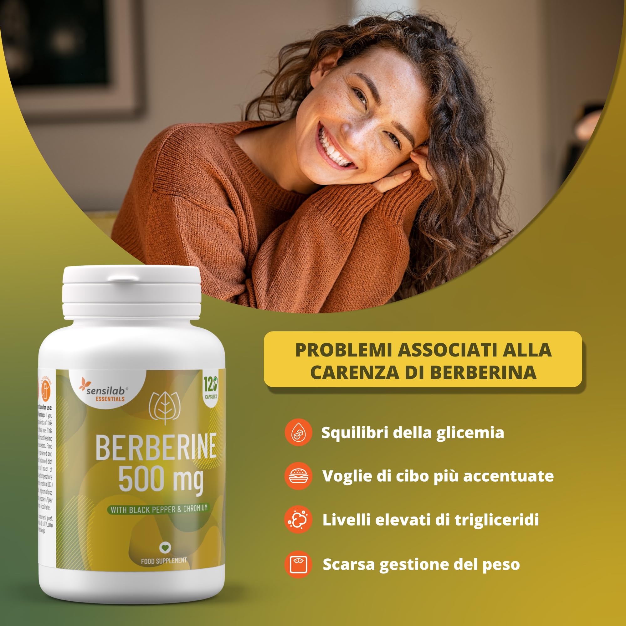 Sensilab Essentials Berberine integratore 500 mg 4 mesi