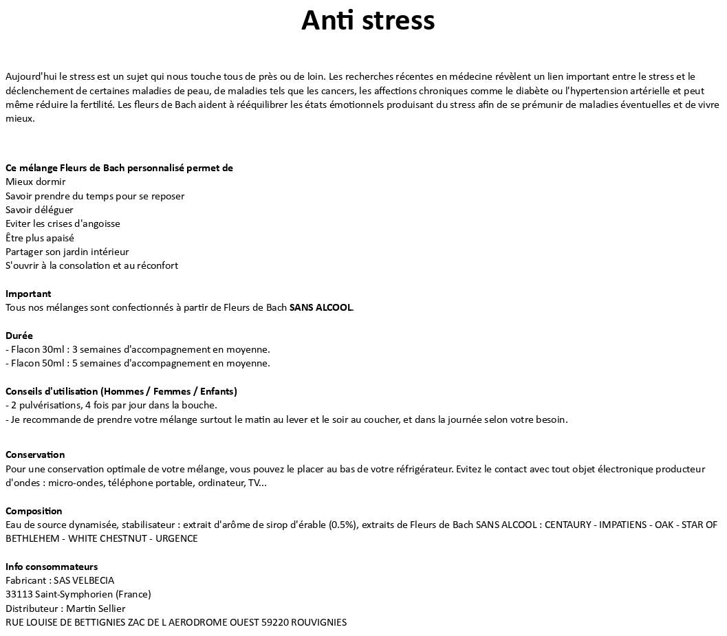 Velbecia Anti Stress Fiori di Bach Spray 30 ml Senza Alcol