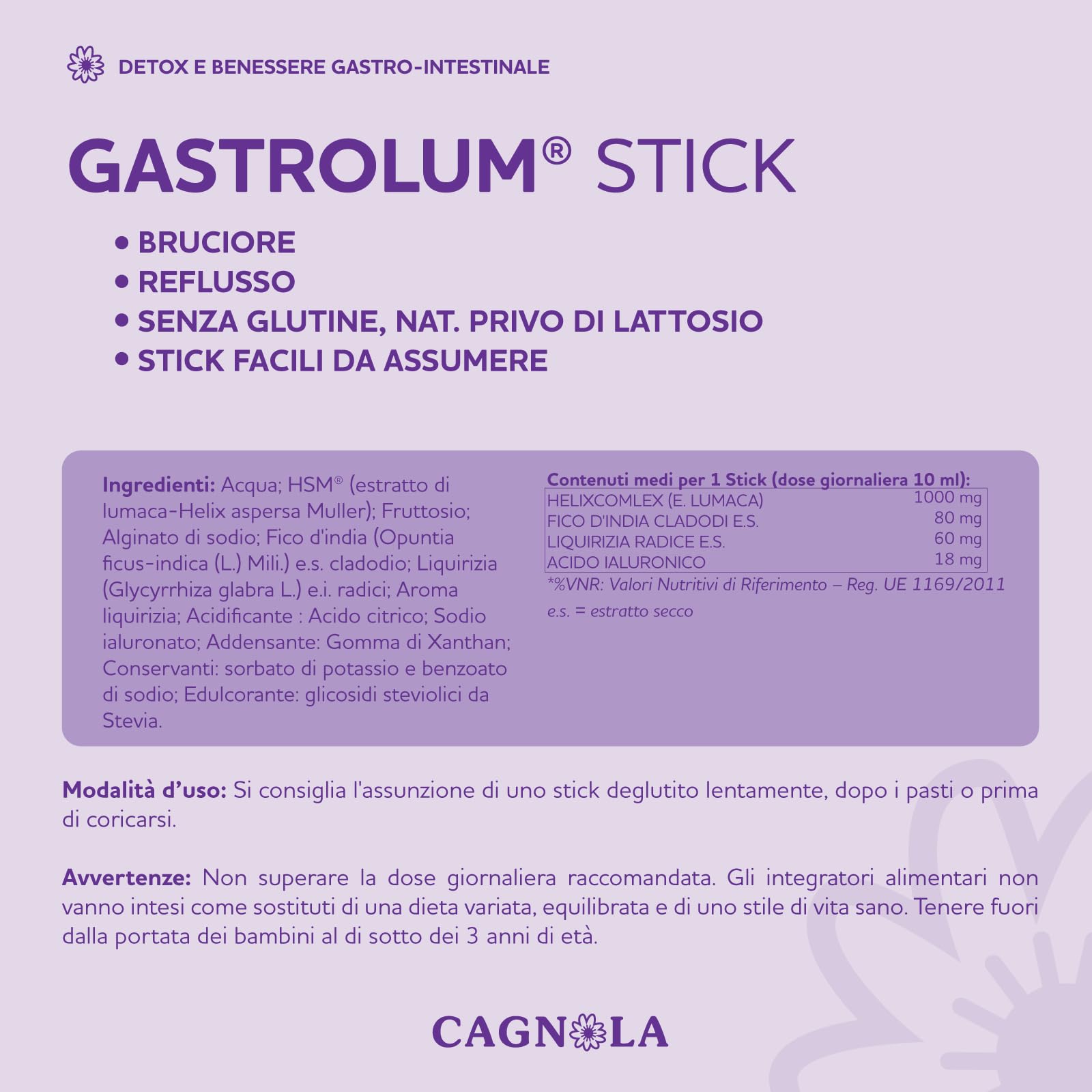 Cagnola Gastrolum integratore digestione 14 stick bruciore