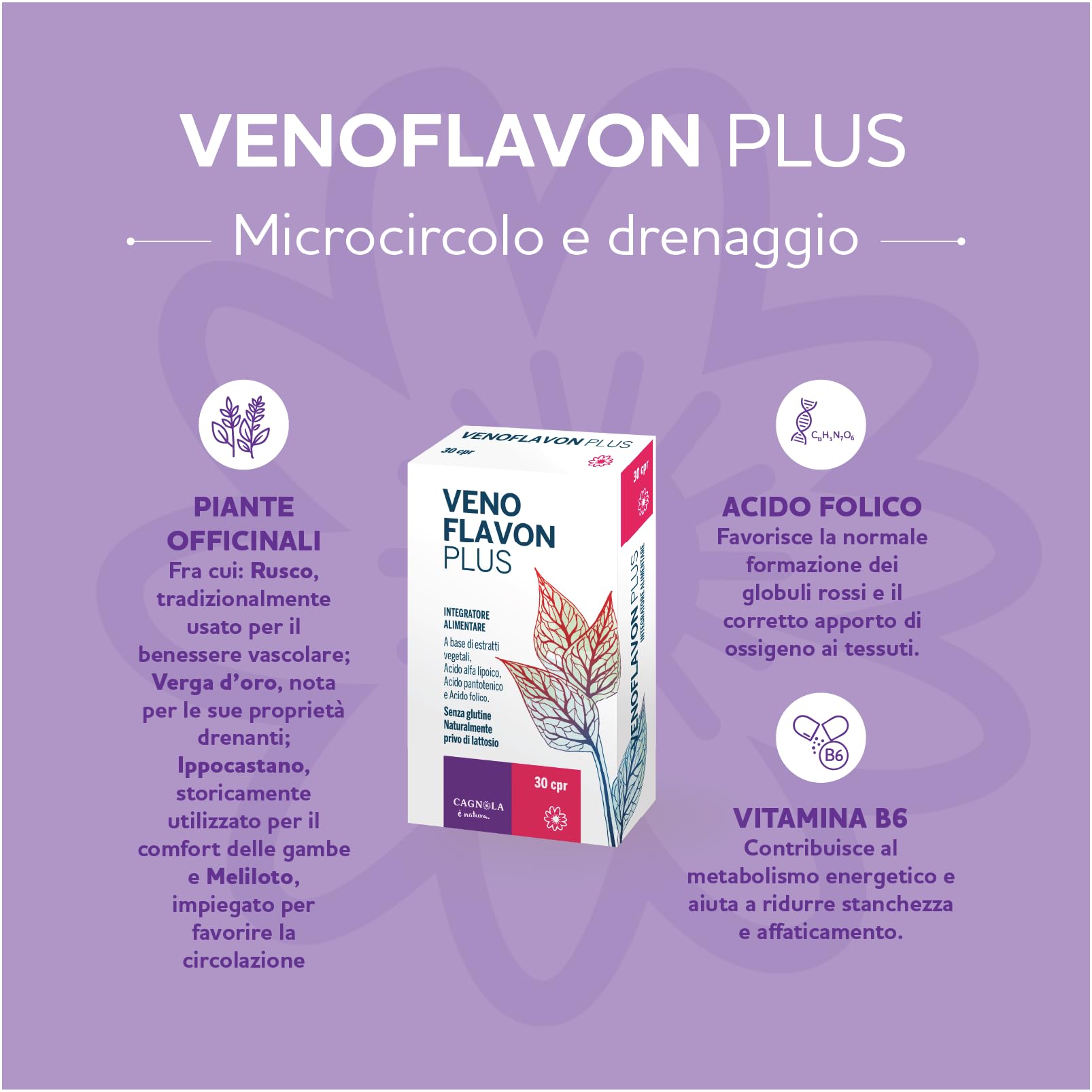 Cagnola Venoflavon Plus integratore microcircolo 30 compresse rusco