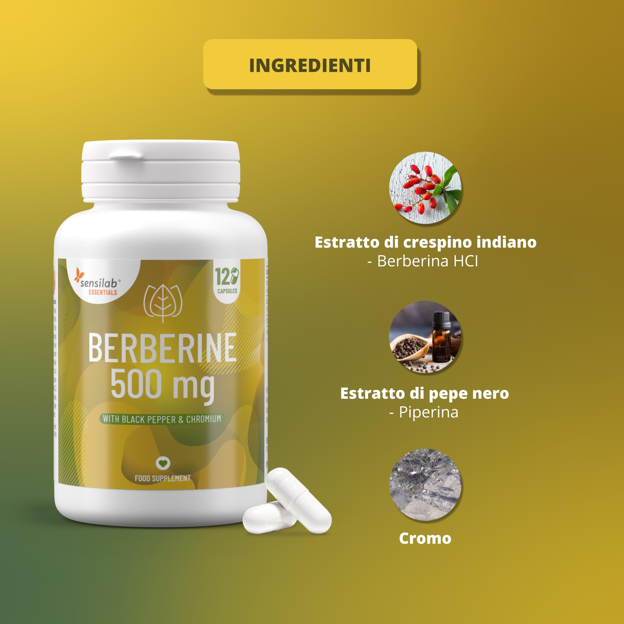 Sensilab Essentials Berberine integratore 500 mg 4 mesi