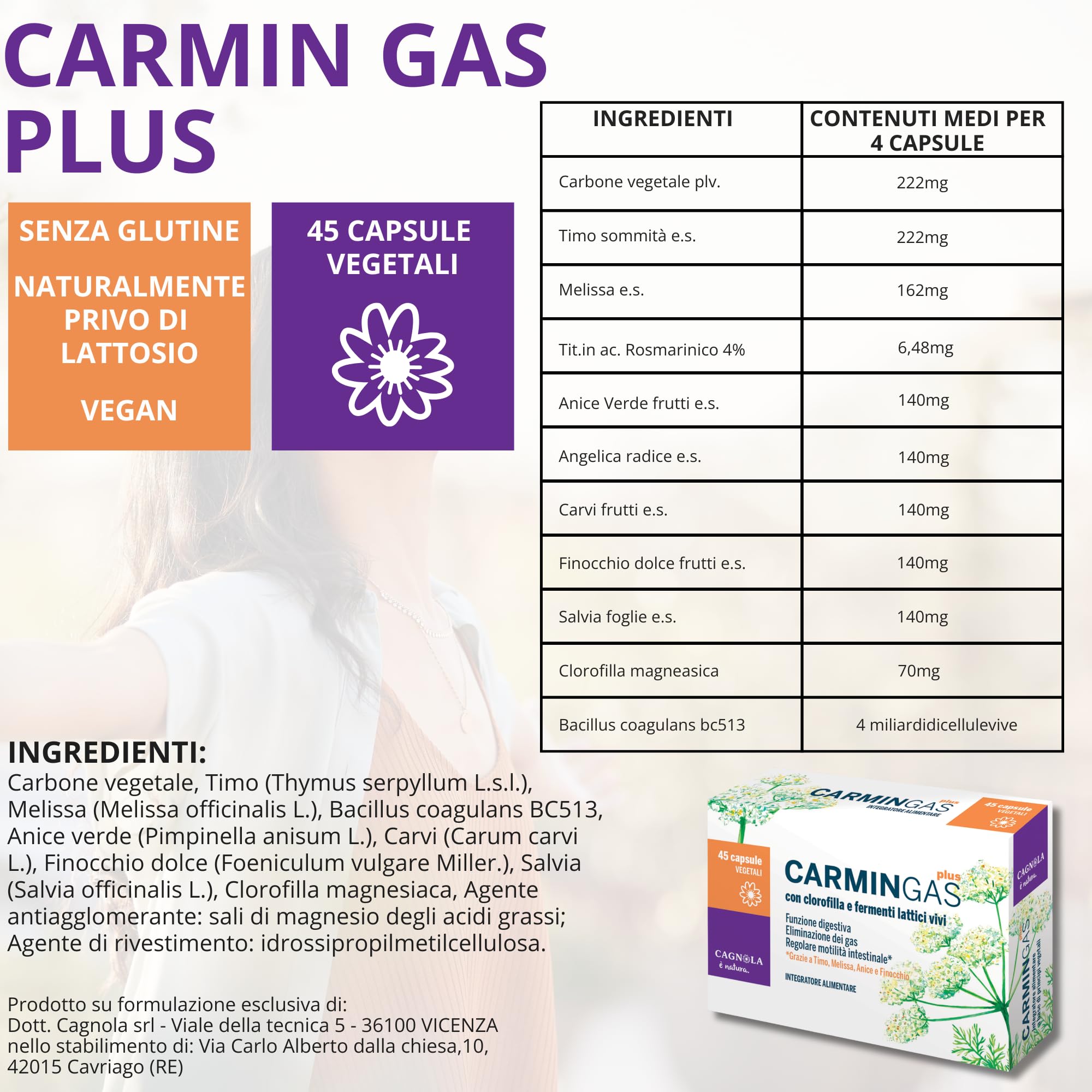 Cagnola CarminGas Plus Capsule 45 pz Carbone Vegetale